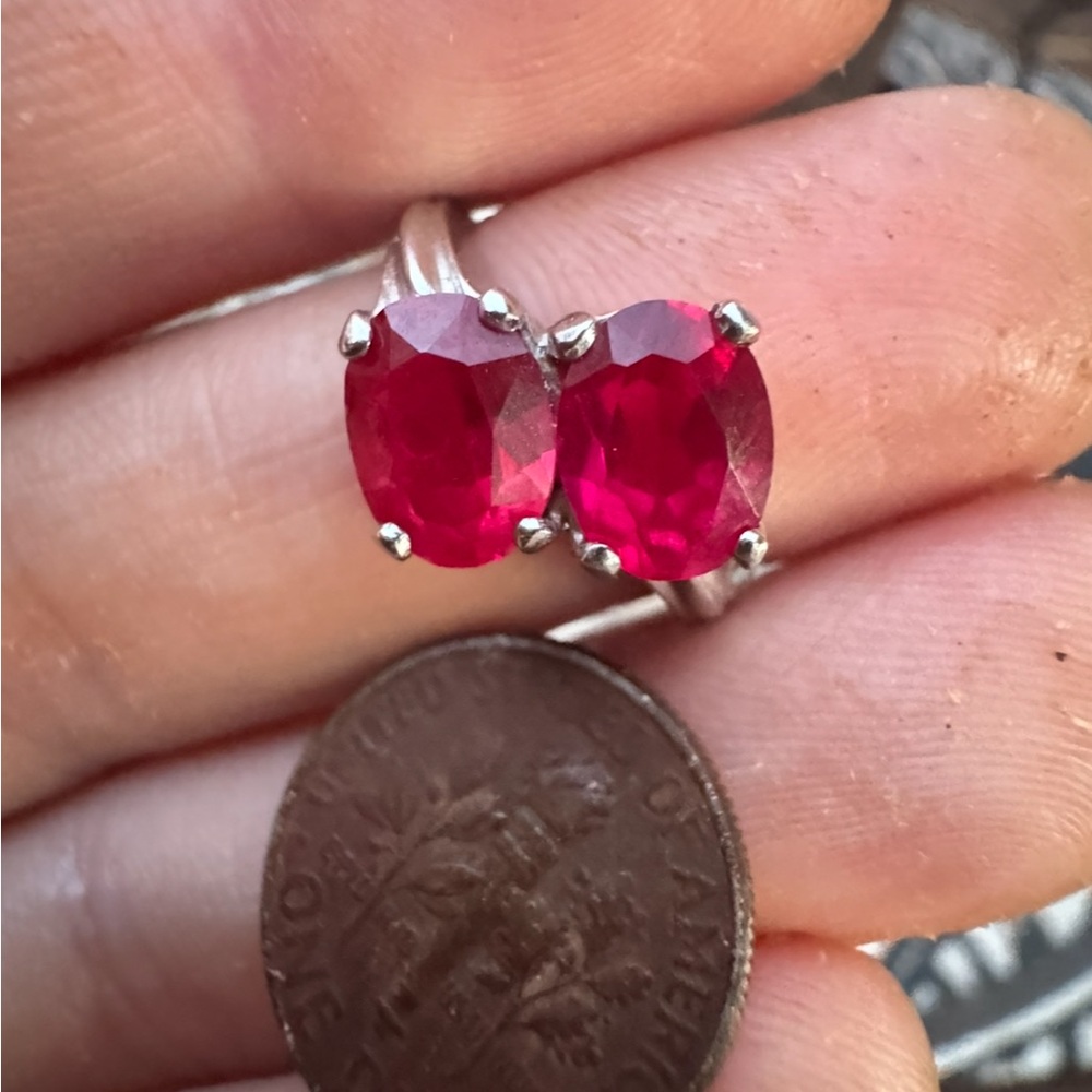 Vintage Nissan Ruby 10K Double Oval Gemstone Ring - Picture 4 of 12